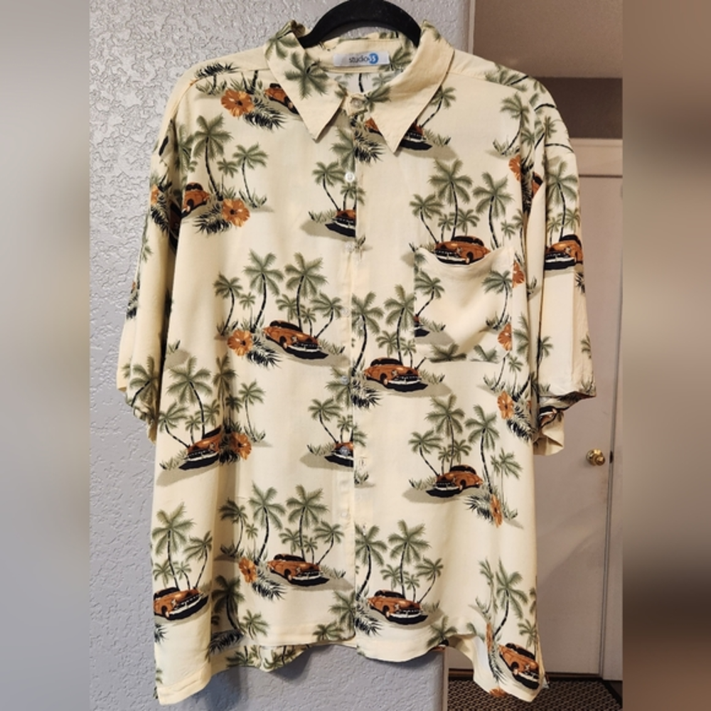 Studio 35 Vintage Island‎ Nostalgia Hawiian Shirt with Antique Cars, XL